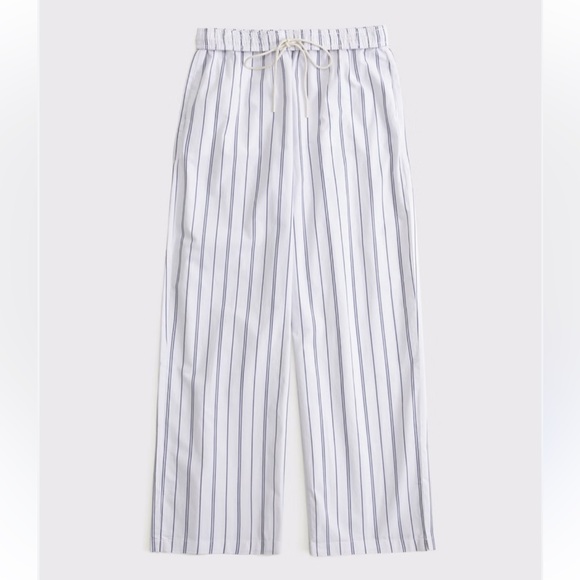 Abercrombie & Fitch Pants - Abercrombie & Fitch White Wide-Leg Pinstripe Drawstring Pants